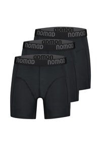 Schwarze Boxer-Briefs im 3er-Pack mit einem weichen elastischen Bund, auf dem "nomad" in Grau aufgedruckt ist, glattem Stoff und einer körperbetonten Passform.