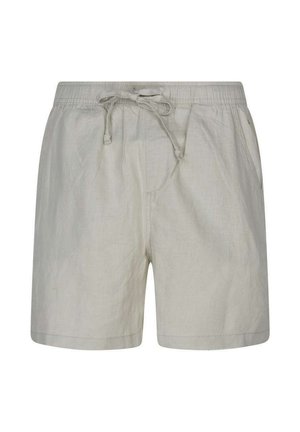 Shorts décontractés beige clair avec taille élastique et cordon de serrage, dotés de poches latérales et d'une coupe décontractée.