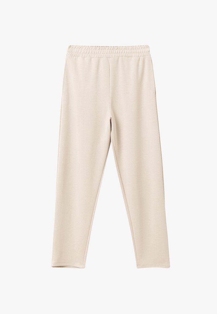 Beige, elastiske bukser med blød stof. Lige snit med en glat tekstur, ingen synlige mønstre eller accenter. Casual design.