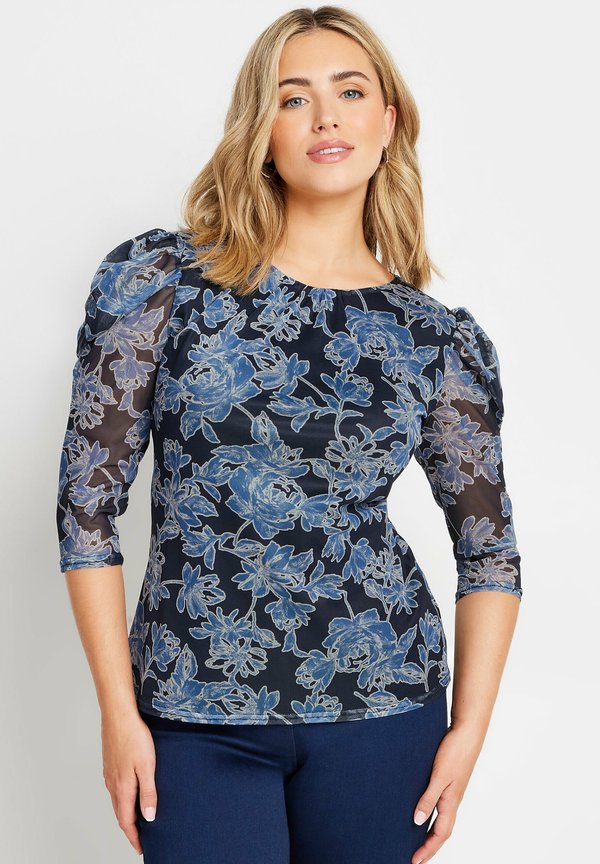 FLORAL PRINT RUCHED SLEEVE  - Bluse
