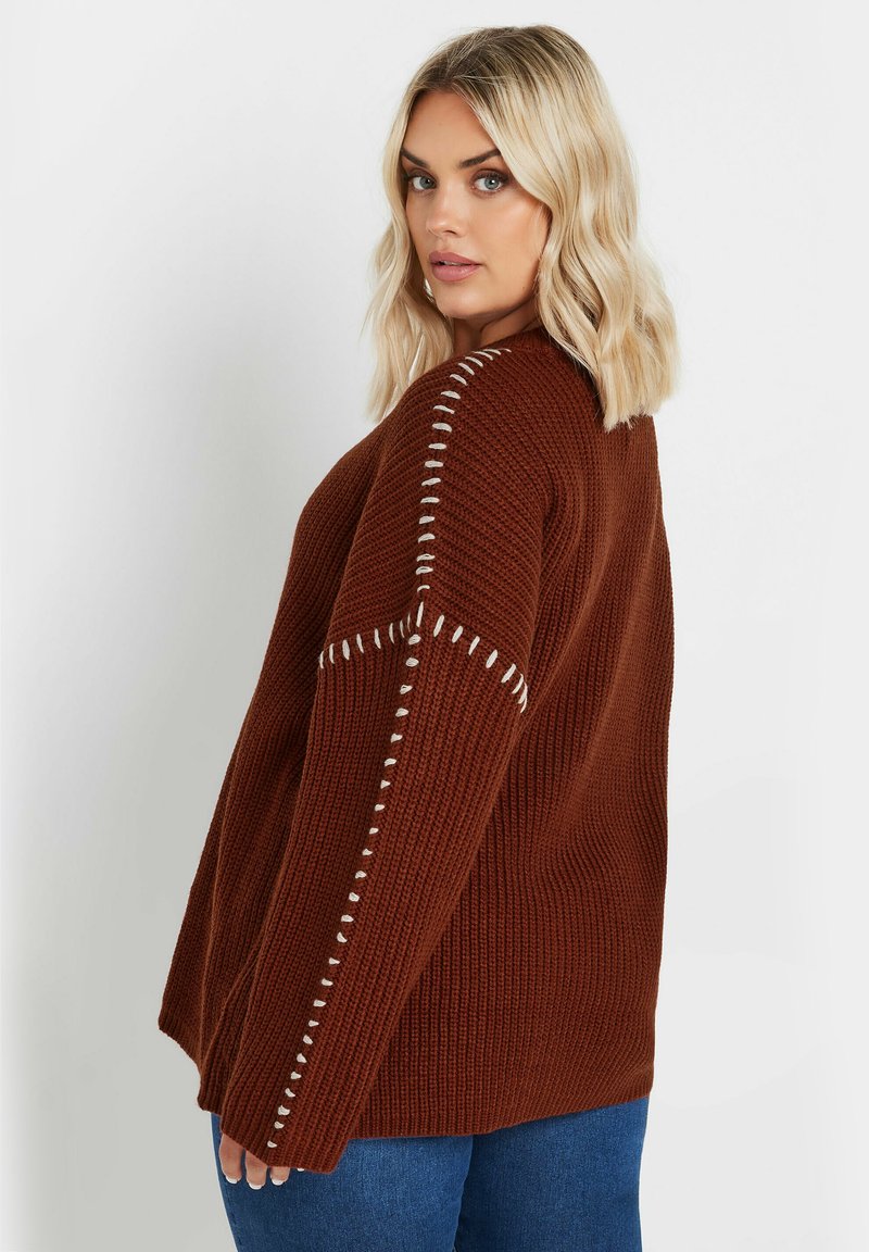 Yours Clothing BLANKET STITCH Trui orange/bruin