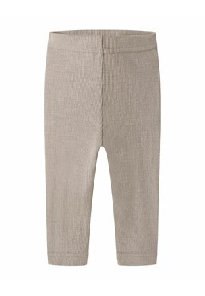 Beige ribstrikkede babyleggings med elastisk talje, ben i fuld længde og enkle sømdetaljer.