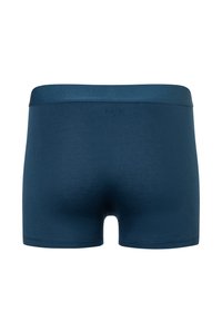 Donkerblauwe herenboxershort met een gladde textuur, elastische tailleband en een eenvoudig ontwerp, zonder zichtbare logo's of patronen.