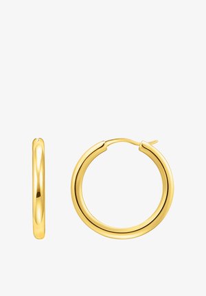 Boucles d'oreilles créoles en or avec une finition lisse et brillante. Design arrondi avec une fermeture à clip sécurisée. Légères et courbées pour un port confortable.