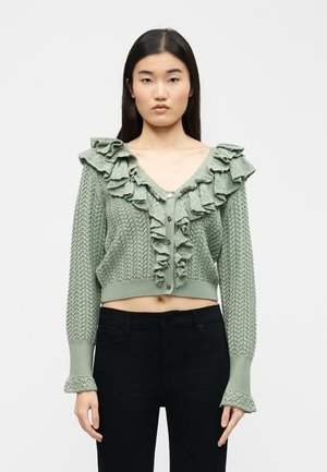 Alice + Olivia EILEEN RUFFLE CARDIGAN - Gilet - garden mist