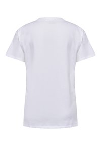 Hvid bomulds t-shirt med klassisk rund halsudskæring og korte ærmer. Bagsiden er ensfarvet uden yderligere designs eller detaljer.