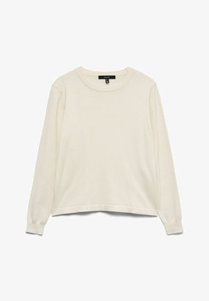 Cremefarvet langærmet t-shirt med rund hals lavet af blødt stof, med ribbede manchetter og en afslappet kant, med en subtil tekstur over det hele.