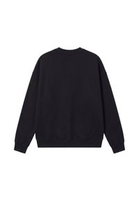 Sweat-shirt noir à manches longues et col rond, vu de dos avec poignets et ourlet côtelés.