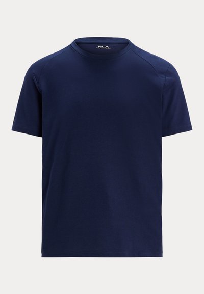 Ναυτικό μπλε κοντομάνικο T-shirt με στρογγυλή λαιμόκοψη και μικρό λογότυπο RLX Ralph Lauren μέσα στον γιακά.