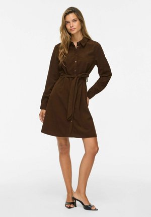 VILA, SHIRT DRESS VIELSA CORDUROY - Риза-рокля - coffee bean