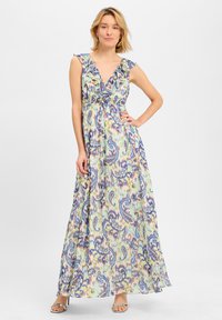 Maxime dress i mjukt, lätt tyg med ett flerfärgat paisleymönster. Rynkad halsringning och sitter vid midjan med en svävande kjol.