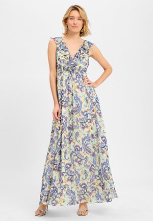 Maxime dress i mjukt, lätt tyg med ett flerfärgat paisleymönster. Rynkad halsringning och sitter vid midjan med en svävande kjol.