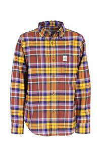 Chemise à carreaux dans des teintes marron, jaune, violet et vert. Col boutonné, manches longues et poche poitrine avec une petite étiquette de logo. Matière en coton.