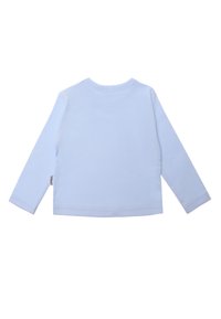 Light blue long-sleeve shirt made of soft fabric, with a round neck and straight-cut hem, featuring a small woven label on the side.