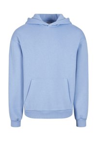 Sweat à capuche bleu clair avec manches longues et poche kangourou à l'avant, poignets et ourlet côtelés.