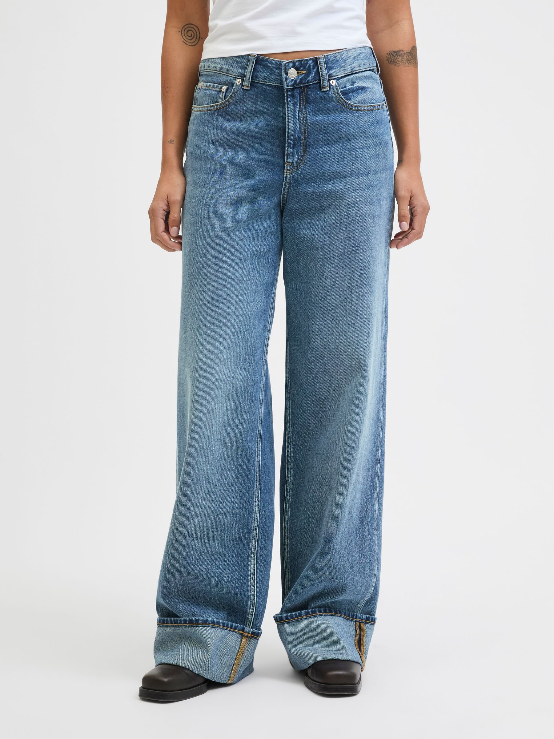 JJXX Wide-fit -JXTOKYO WIDE FOLD HW JEANS R254 DNM - Wide leg