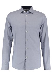 Niebieska i biała koszula w kratę z długim rękawem, klasycznym kołnierzykiem, zapinana na guziki, z naszywaną kieszonką na lewej piersi. Wykonana z bawełny.