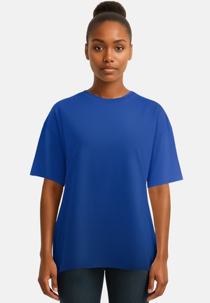 Blauwe t-shirt met korte mouwen in een comfortabele fit, gemaakt van gladde stof met een ronde hals en verlaagde schoudernaden.