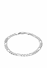 Bracciale in argento con catena caratterizzato da anelli allungati e rotondi alternati con una finitura lucida, che mette in risalto una texture liscia e un design simmetrico.