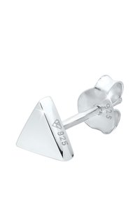 Boucles d'oreilles clous en argent sterling en forme de triangle avec finition polie, marquées "925", dotées d'un fermoir sécurisé et d'un design minimaliste.