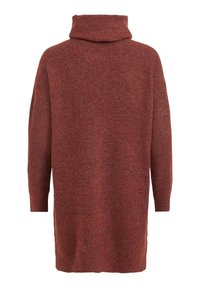 Maglione oversize color ruggine con colletto alto a coste, maniche lunghe e un motivo a maglia testurizzata, caratterizzato da spacchi laterali all'orlo.