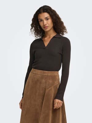 ONLY, ONLKAYA LS POLO V-NECK PULLOVER EX KNT - Maglione - chocolate torte