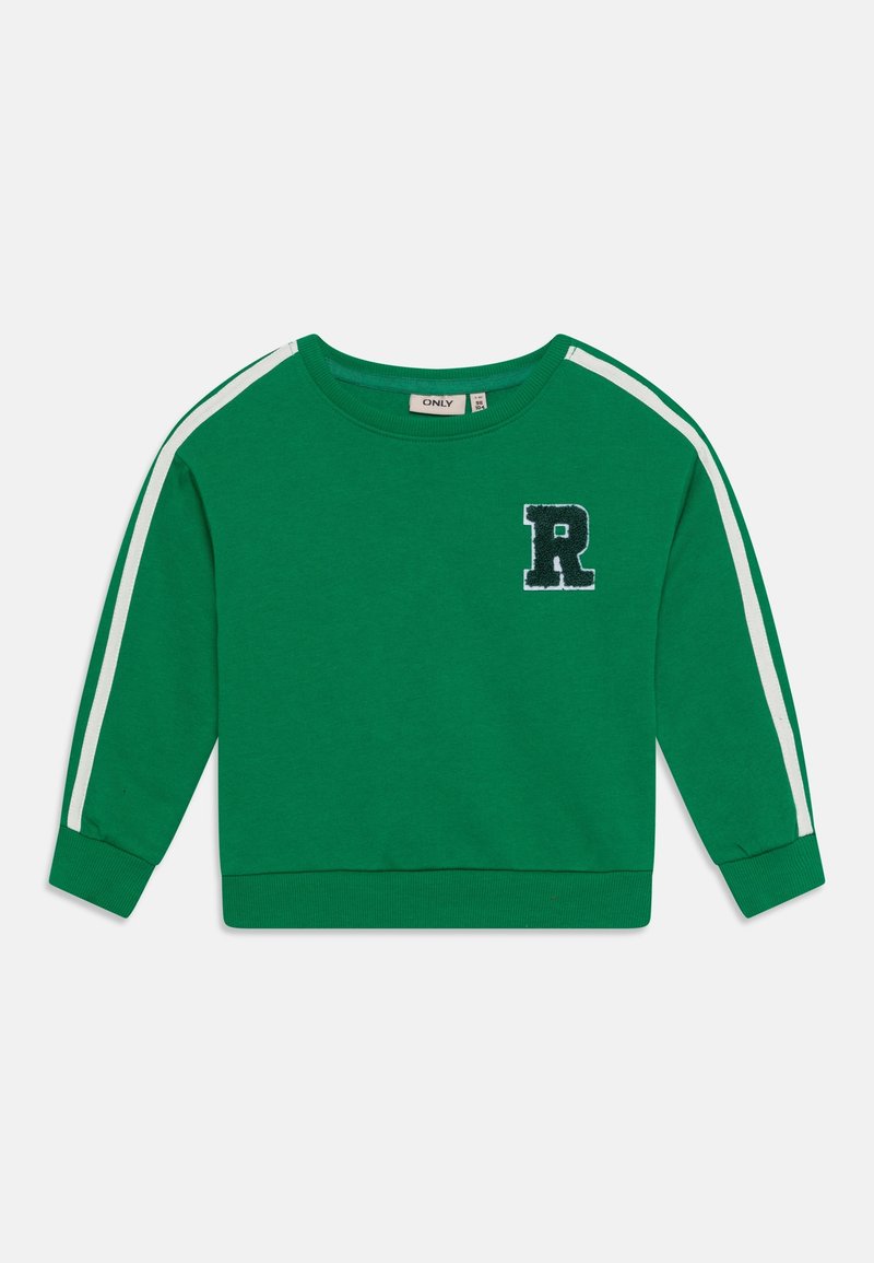 Zielona bluza z długim rękawem z białymi paskami na rękawach i czarną naszywką z literą "R" na lewej piersi, z prążkowanymi mankietami i ściągaczem.