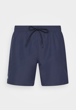 Marineblau Schwimmshorts aus leichtem Stoff, mit einem elastischen Bund und einem Kordelzug sowie einem kleinen Logo an seinem linken Bein.