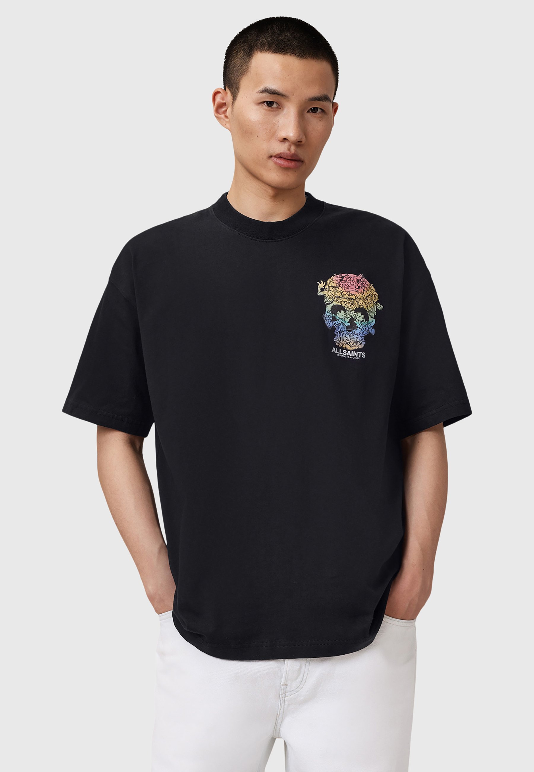 T-shirt Oversize Homme AllSaints Noir Imprimé Graphique - Taille XS