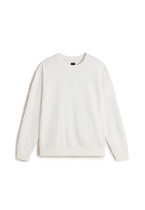Biała bluza z długim rękawem i okrągłym dekoltem, z tłoczonym logo Vans na środku klatki piersiowej, ściągaczami przy mankietach i w pasie.