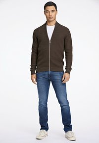 Lindbergh O-NECK STRUCTURE - Tröja med dragkedja - brown mel