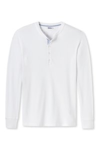 Witte langekuil henley-shirt met een ronde kraag, drie-knopen sluiting en ribgebreide manchetten. Rechte snit en zachte katoen stof.