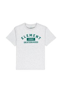 T-shirt in cotone grigio con maniche corte, con la scritta "ELEMENT 1992 SKATEBOARDS" stampata in verde sul petto. Vestibilità regolare, colletto tondo.