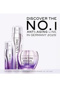 Trois produits de soins anti-âge Lancôme Rénergie avec un texte affirmant être la ligne anti-âge n°1 en Allemagne en 2025.