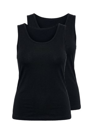 Dos camisetas negras sin mangas apiladas, diseño sencillo, escote redondo, estilo entallado, mostradas sobre fondo blanco.
