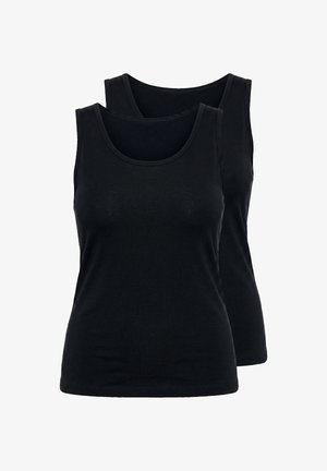 Deux débardeurs noirs sans manches empilés, design simple, encolure ronde, style ajusté, présentés sur fond blanc.