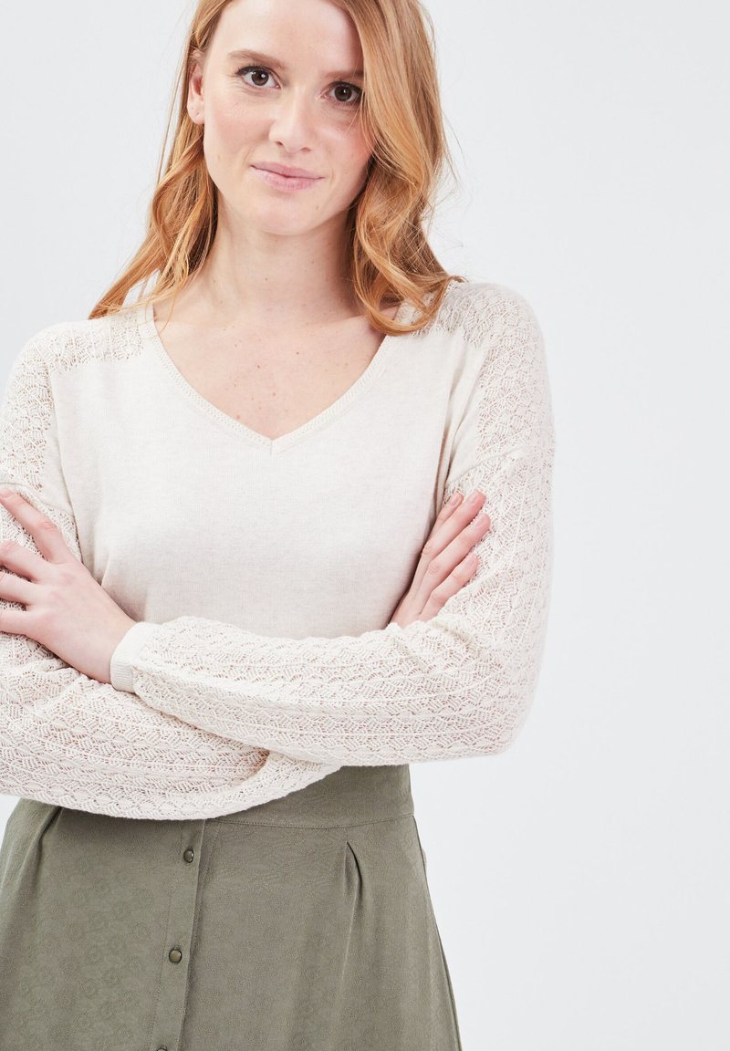 Damen Strickjacken | BONOBO Jeans Strickpullover creme/camel - JS03378 Damen Strickjacken | BONOBO Jeans Strickpullover creme/camel - JS03378