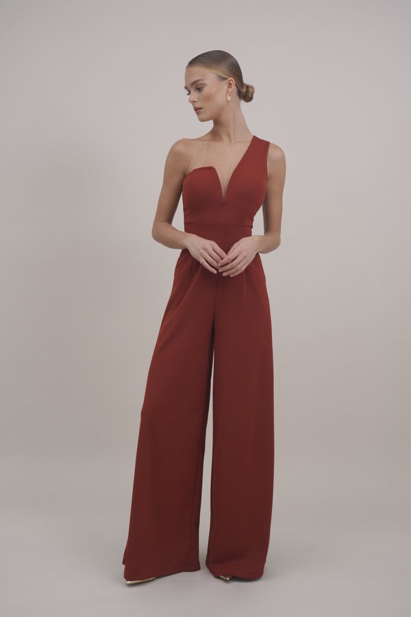 FLEUR ONE SHOULDER JUMPSUIT - Jumpsuit - burnt orange