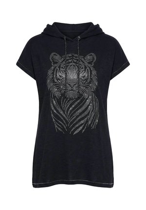 Angel of Style, RHINESTONE TIGER HOODED CAP SLEEVE TEE - T-shirts print - black