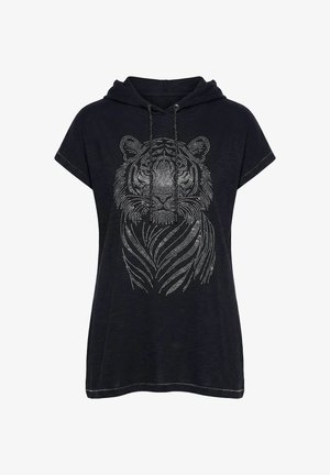 Angel of Style, RHINESTONE TIGER HOODED CAP SLEEVE TEE - T-shirts print - black