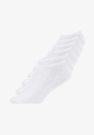 Cotton ankle socks in white, featuring a ribbed cuff and textured patterns along the sides for added grip. Set of five pairs.