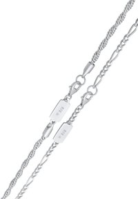 Sølv kædehalskæde med snoede og sammenkoblede designs, udstyret med en lobster clasp og mærker med "925" for ægthed af sterlingsølv.