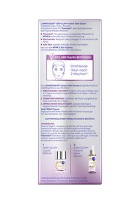 NIVEA LUMINOUS630® Instant Glow Serum packaging. Purple and white box with product details and a graphic of a woman's face. Text is in German.