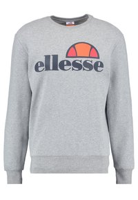 Szara bluza z bawełnianej mieszanki, z prążkowanymi mankietami i dołem. Posiada wyraźne czarne logo „ellesse” oraz kolorową okrągłą grafikę.