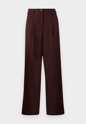 Weite Hose in dunklem Burgunderrot, mit hoher Taille, zwei vorderen Falten und zwei Knopfverschlüssen. Hergestellt aus strukturiertem Stoff.