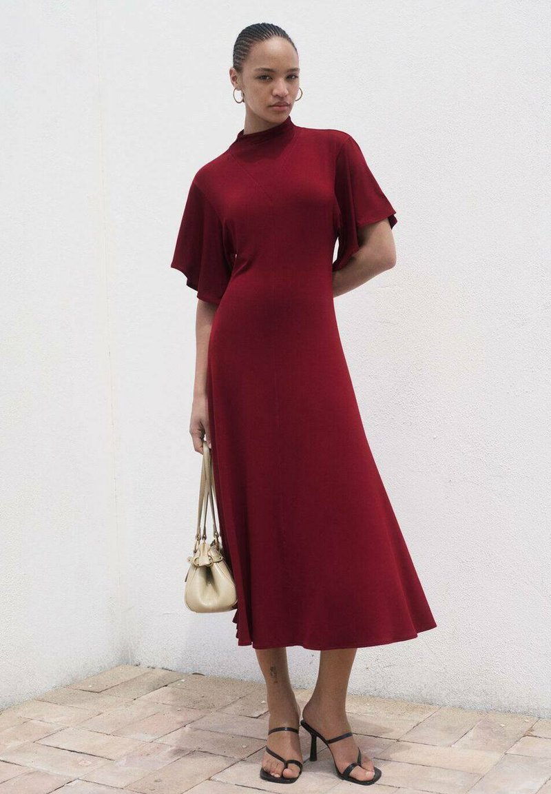 slim fit dress with bell sleeves Pleated Long A-Line Formal Dress with Bell Sleeves Red / 10 main image 0