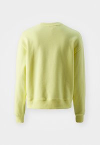 Geel sweatshirt met een ronde halslijn, ribgebreide manchetten en onderrand, met een zachte textuur en lichtgewicht stof. Achteraanzicht weergegeven.