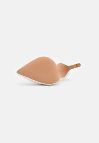 Infradito da donna in gomma marrone chiaro con superficie texture e suola bianca, caratterizzate da una forma arrotondata e una cinghia corta per una vestibilità sicura.