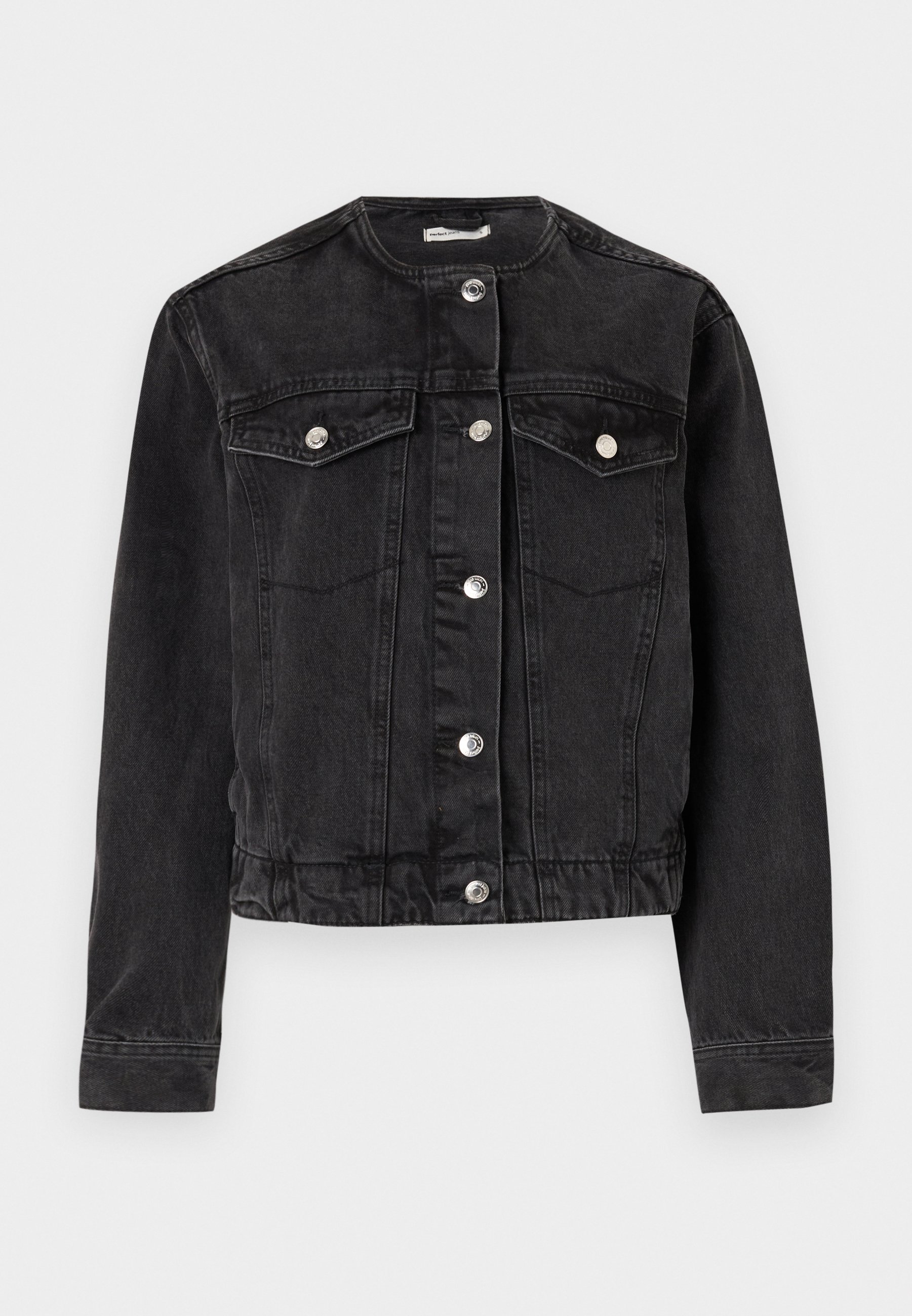 Gina Tricot COLLARLESS JACKET - Denim jacket - off black/black