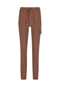 Braune, schlank geschnittene Hose mit Kordelzugbund, seitlicher Cargo-Tasche und vorderen Einschubtaschen, geeignet für legere Anlässe.